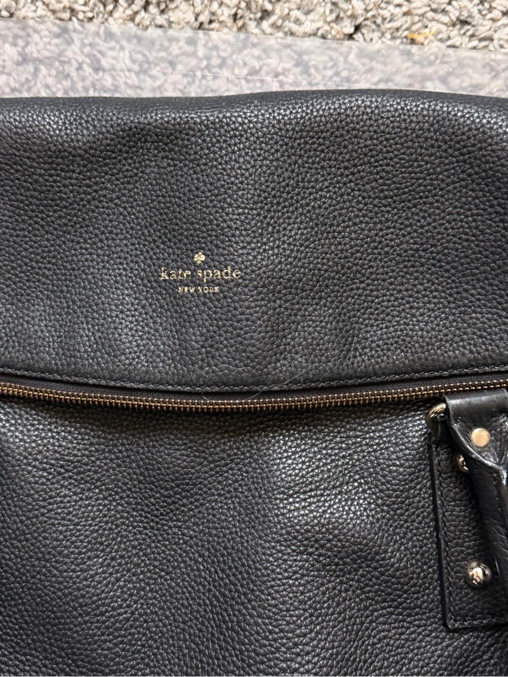 kate spade Black Pebbled Leather Tote with Gold Accents